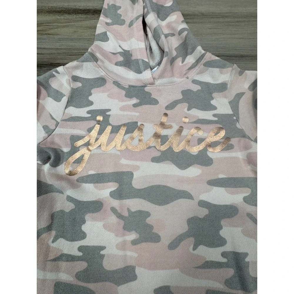 Justice‎ Kids Girls Size 8 Pink Gray Camo Long Sleeve Hoodie Top